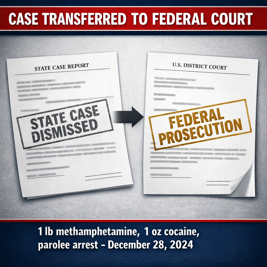 Felony Drug Case Against Parolee Dismissed: Federal Prosecution Takes Over